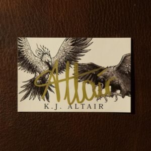 Signed bookplate with phoenix and night raven by K J Altair